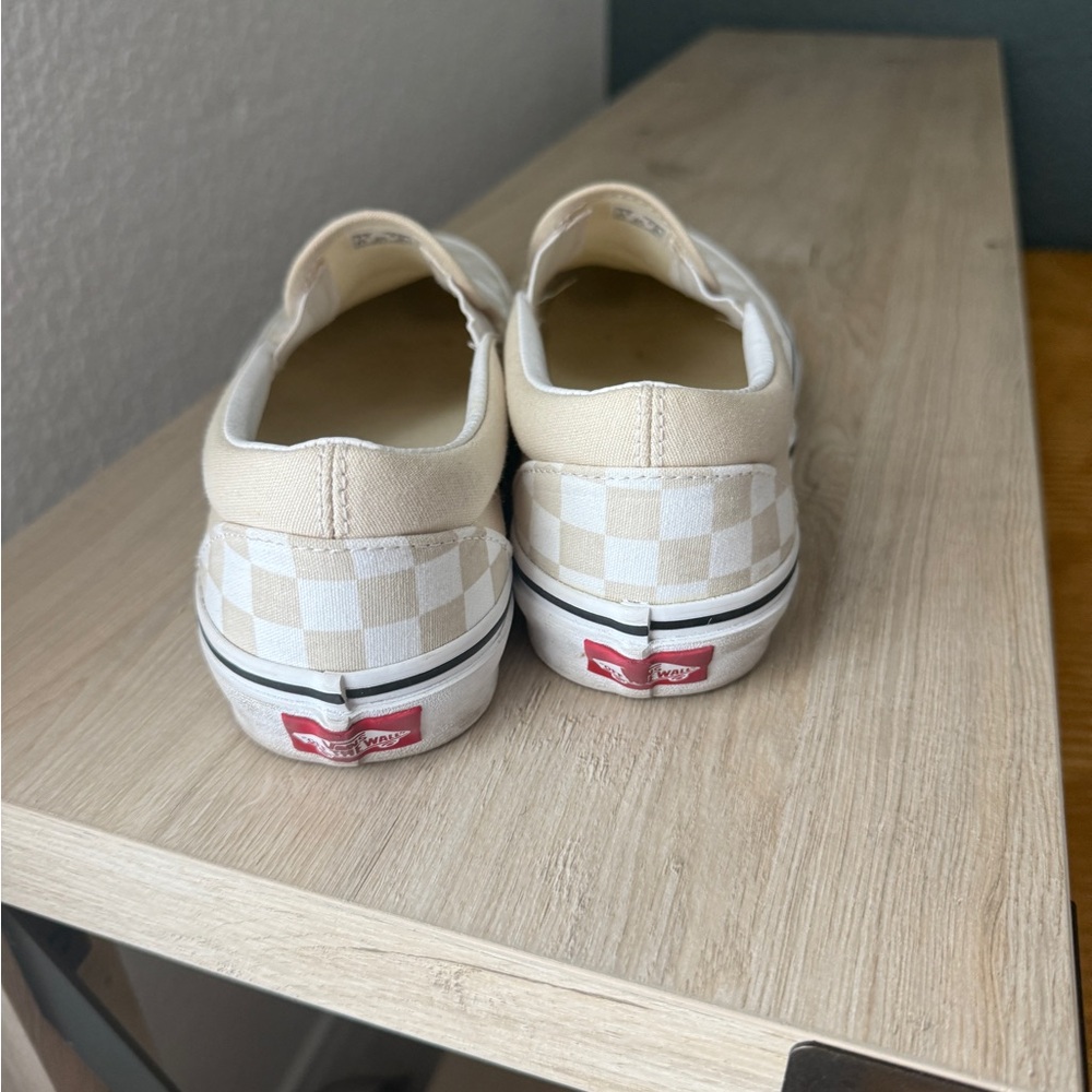 Vans Beige & White Checkerboard Slip-On Sneakers - Picture 2 of 3